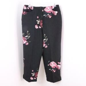 Larry Levine Sport Womens 10 Vintage Black Floral Semi-Sheer Cropped Capri Pants